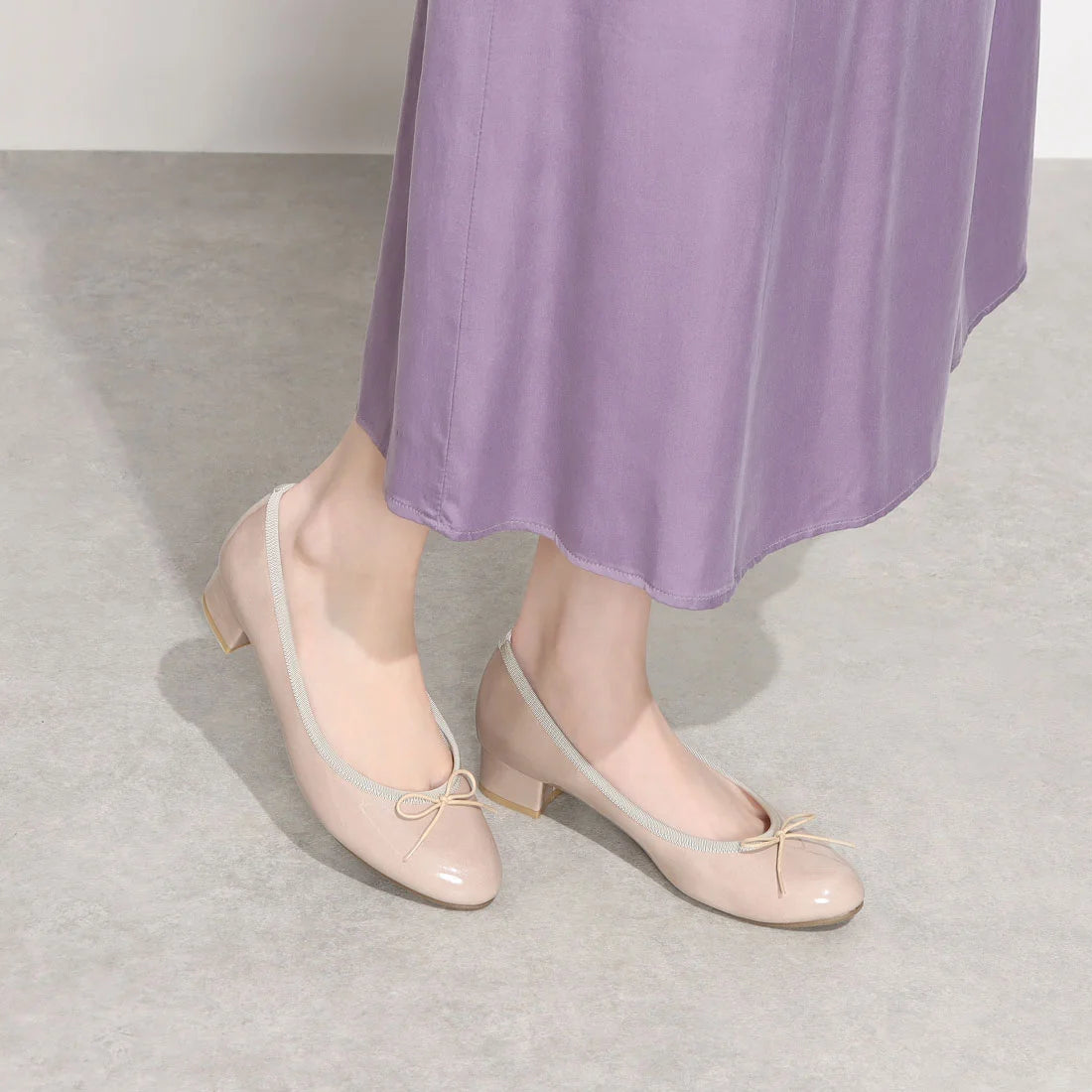 日本製 Launa lea 3cm踭蝴蝶結圓頭亮面芭蕾晴雨鞋( RB5401A ) (杏色/ Beige E)