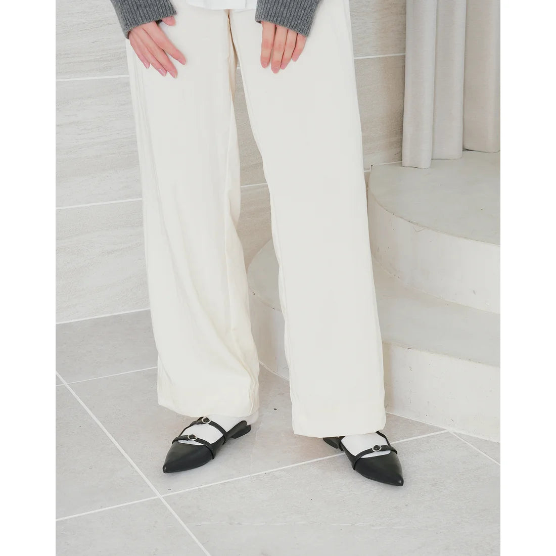 日本製Emma Francis 雙帶平底穆勒鞋(黑色平滑皮革)(1033c-P 101) BLK