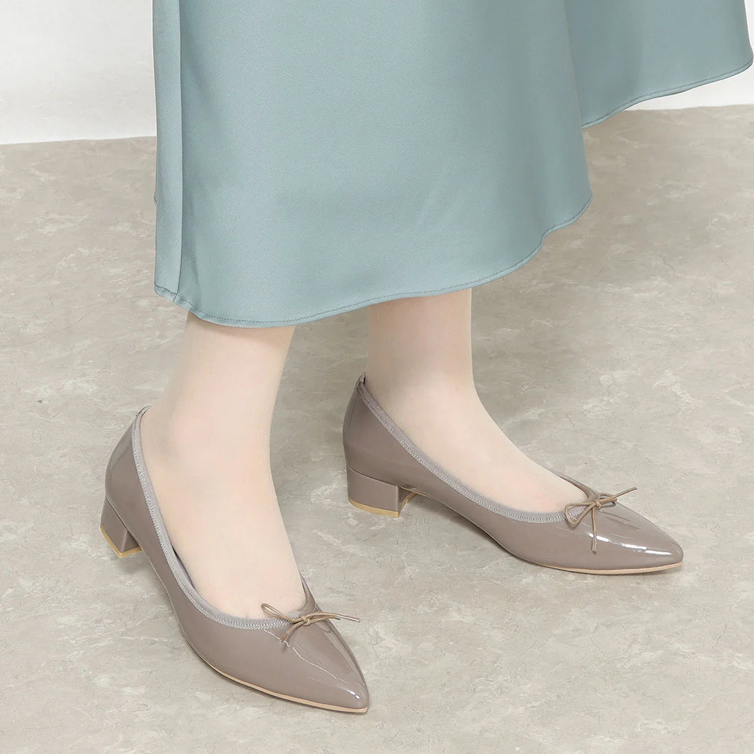 日本製 Launa lea 3cm踭蝴蝶結尖頭亮面芭蕾晴雨鞋( RB9401A ) (黑色/ Black)