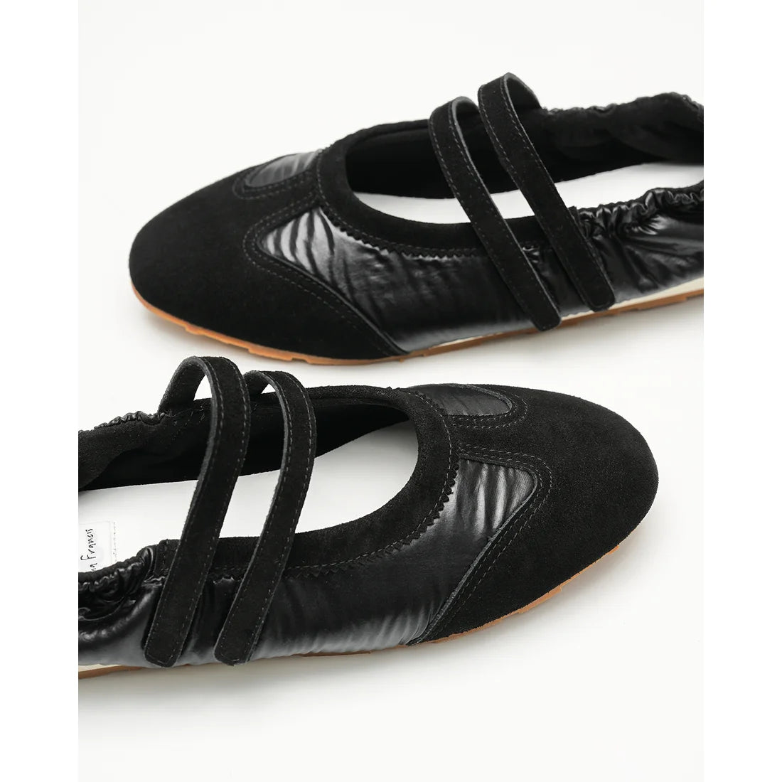 【新品預訂】日本製Emma Francis   彈性褶邊瑪麗珍芭蕾舞鞋(黑色天鵝絨皮革)(09k-NY 101)