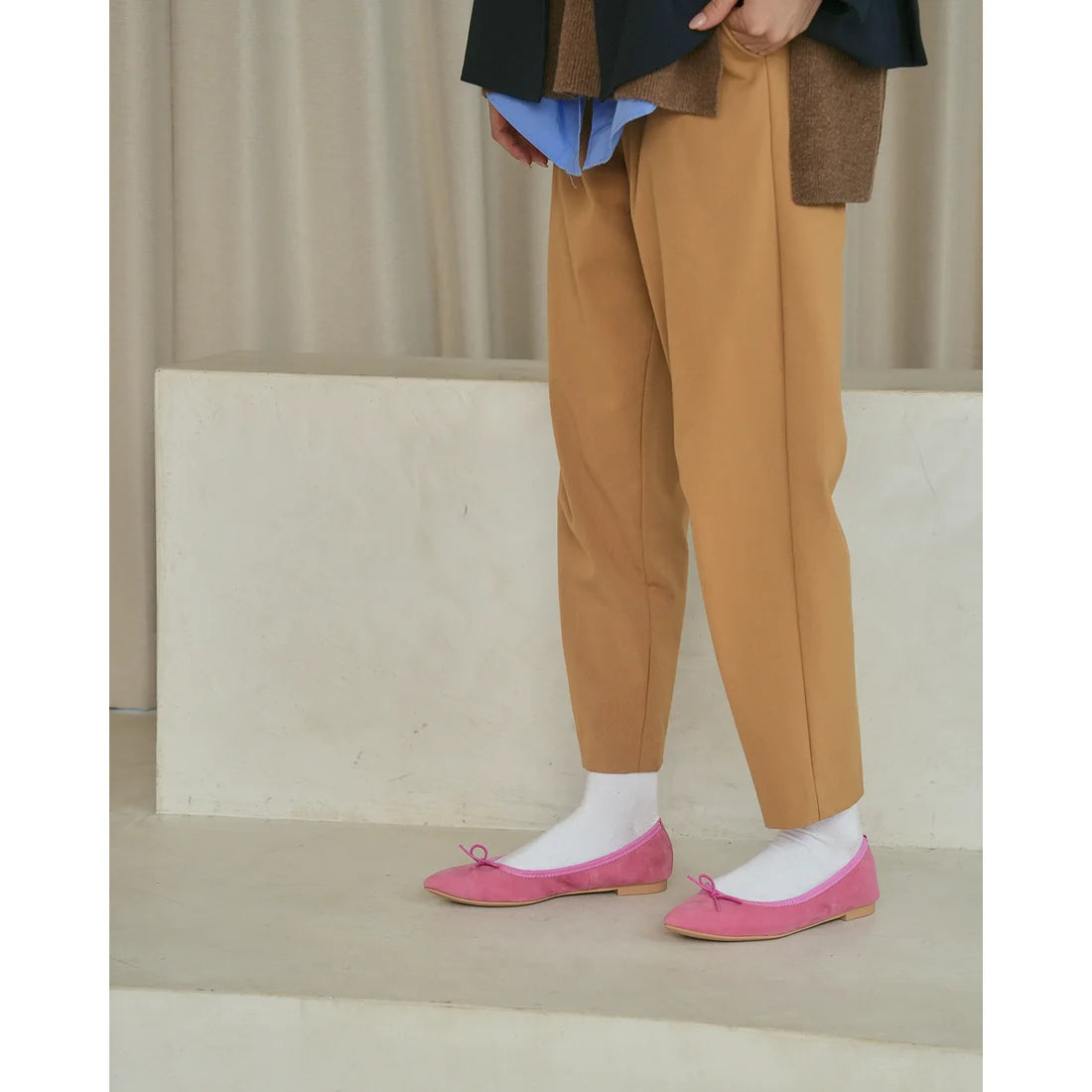日本製【珍珠色調防水】Emma Francis 真皮 尖頭平底芭蕾舞鞋(01b-L S143)(Dark Pink leather suede) (ダークピンク レザースエード)