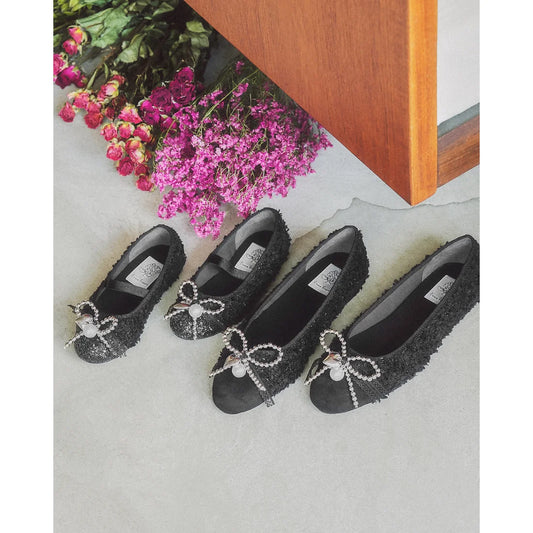 【新品預訂】日本製Emma Francis兒童珠子蝴蝶結芭蕾舞鞋(黑色)( 02KIDSb-TW 101)BLK