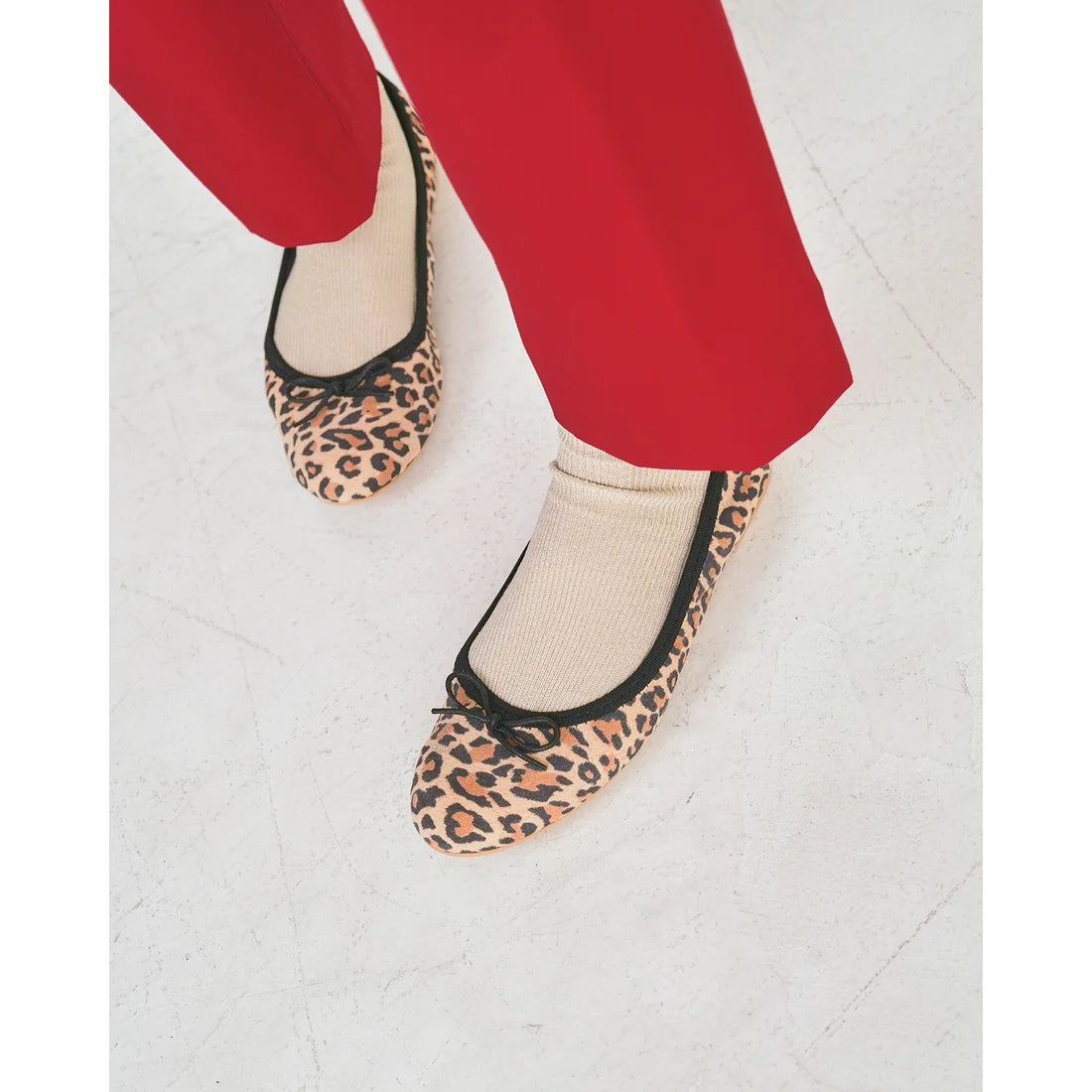 日本製【珍珠色調防水】Emma Francis 真皮 圓頭平底芭蕾舞鞋(02b-L S328)(Leopard pattern leather suede)(レオパード柄 レザースエード)