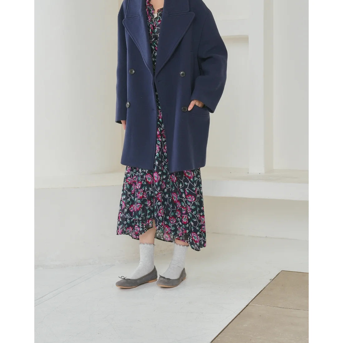日本製【珍珠色調防水】Emma Francis 真皮 圓頭平底芭蕾舞鞋(02b-L S154)(Dark gray leather suede)(ダークグレー レザースエード)