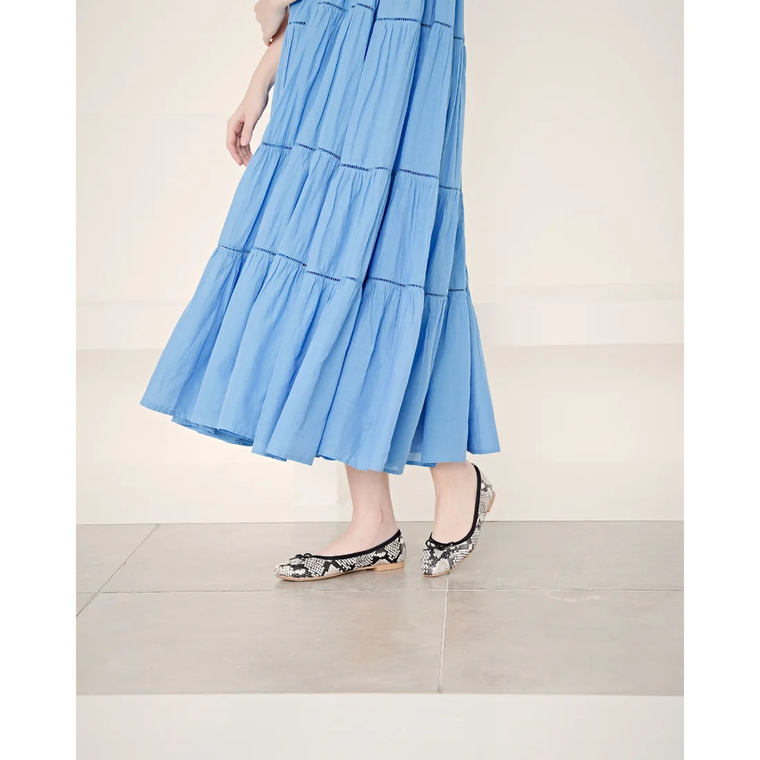 日本製【珍珠色調防水】Emma Francis 真皮 圓頭平底芭蕾舞鞋(02b-L P371)(Python pattern leather smooth)(パイソン柄 レザースムース)