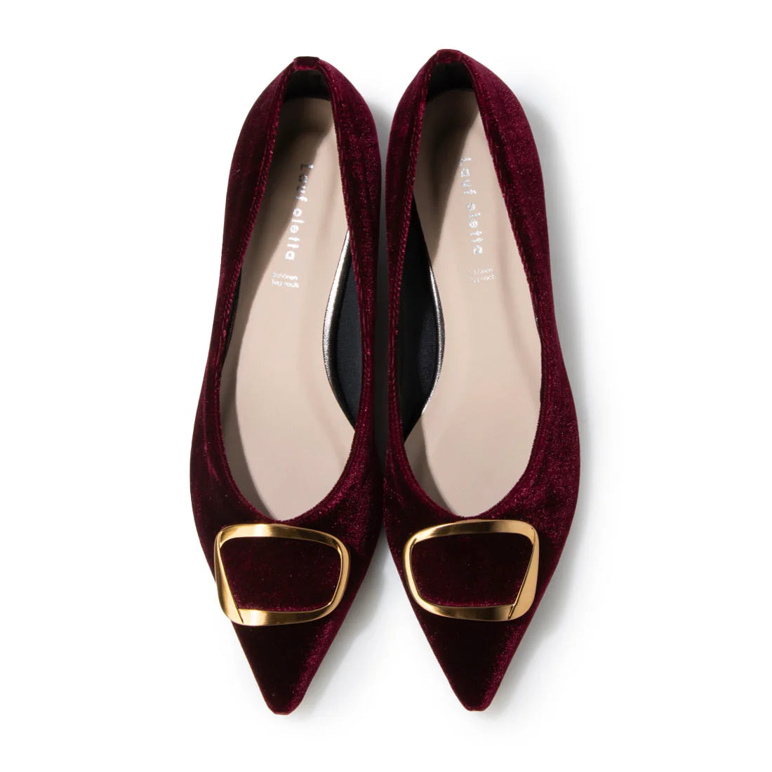 【新品預訂】日本製 Lauf Oletta 絨毛尖頭金扣平底鞋 (LH127 BORDEAUX-Z) (酒紅色)