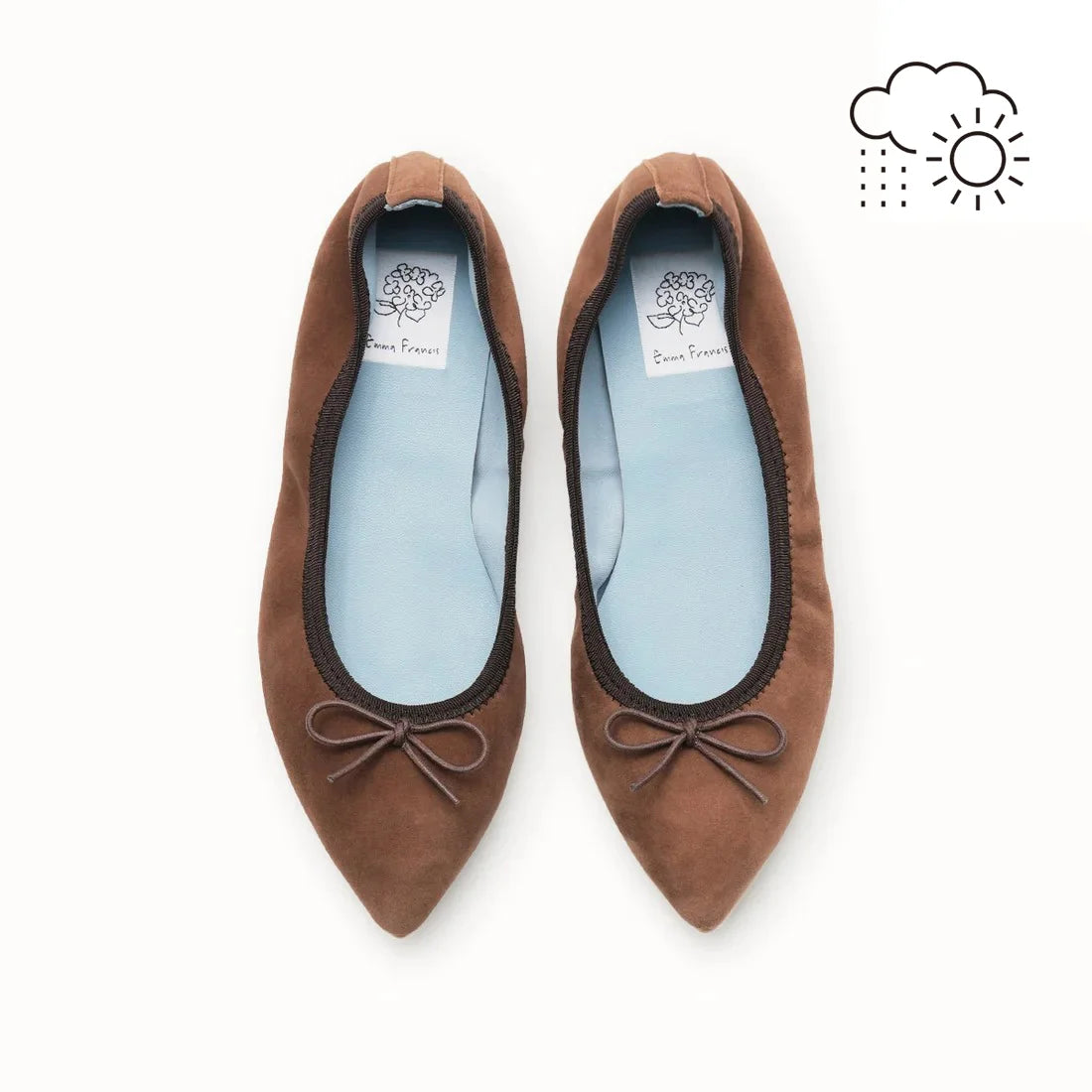 日本製【珍珠色調防水】Emma Francis 真皮 尖頭平底芭蕾舞鞋(01b-L S104)(Brown leather suede) (ブラウン レザースエード)