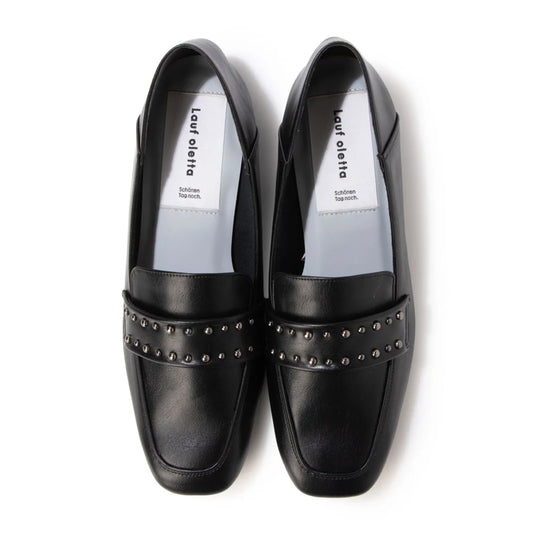 【新品預訂】日本製 Lauf Oletta 防水鉚釘方頭踩跟樂福鞋 (LRH122 Black) (皮革面黑色)