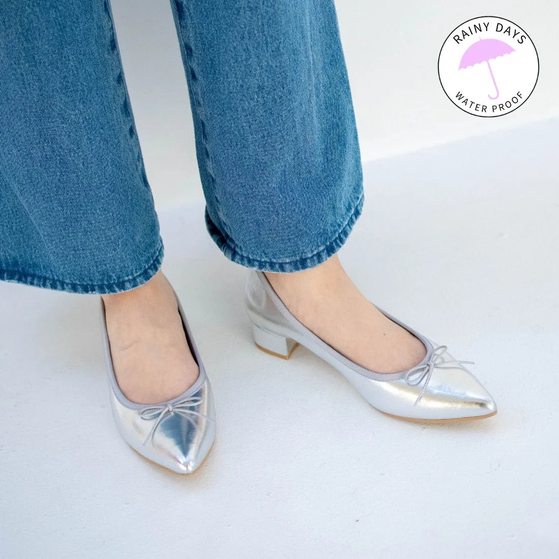 日本製 Launa lea 尖頭3.5cm跟晴雨芭蕾舞鞋 (RB9001A) Silver