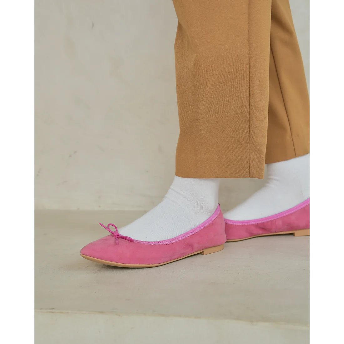 日本製【珍珠色調防水】Emma Francis 真皮 尖頭平底芭蕾舞鞋(01b-L S143)(Dark Pink leather suede) (ダークピンク レザースエード)