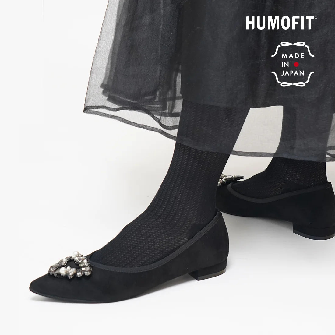 【新品預訂】日本製 Lauf Oletta 三角珍珠水晶尖頭平底鞋(LH121 BLACK-S) (黑色)