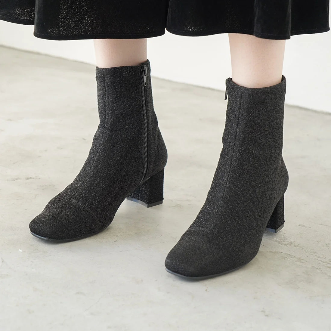 日本製 Launa Lea 6cm閃閃方頭短靴 (582)(黑色Z/Black Z)