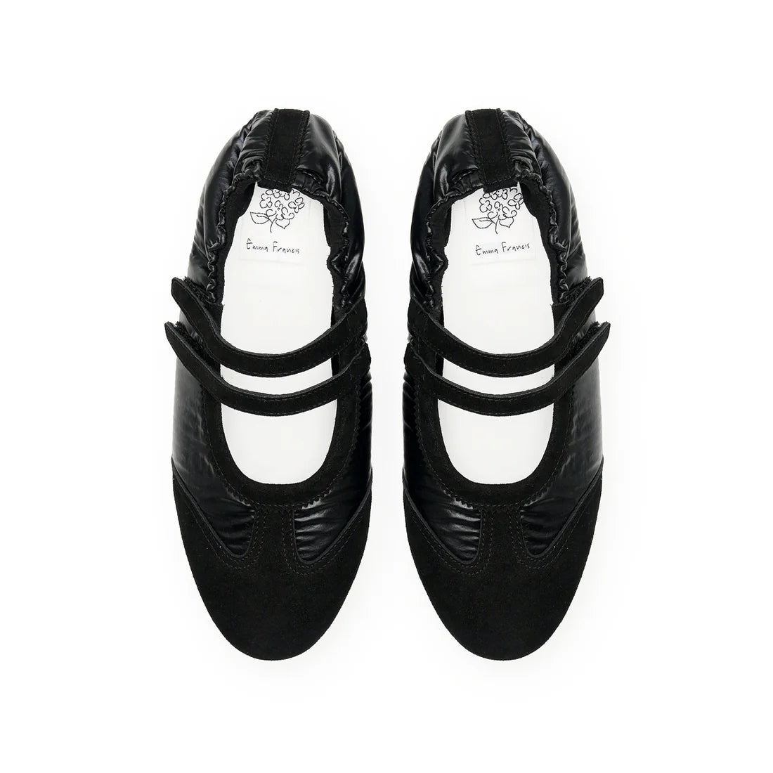 【新品預訂】日本製Emma Francis   彈性褶邊瑪麗珍芭蕾舞鞋(黑色天鵝絨皮革)(09k-NY 101)
