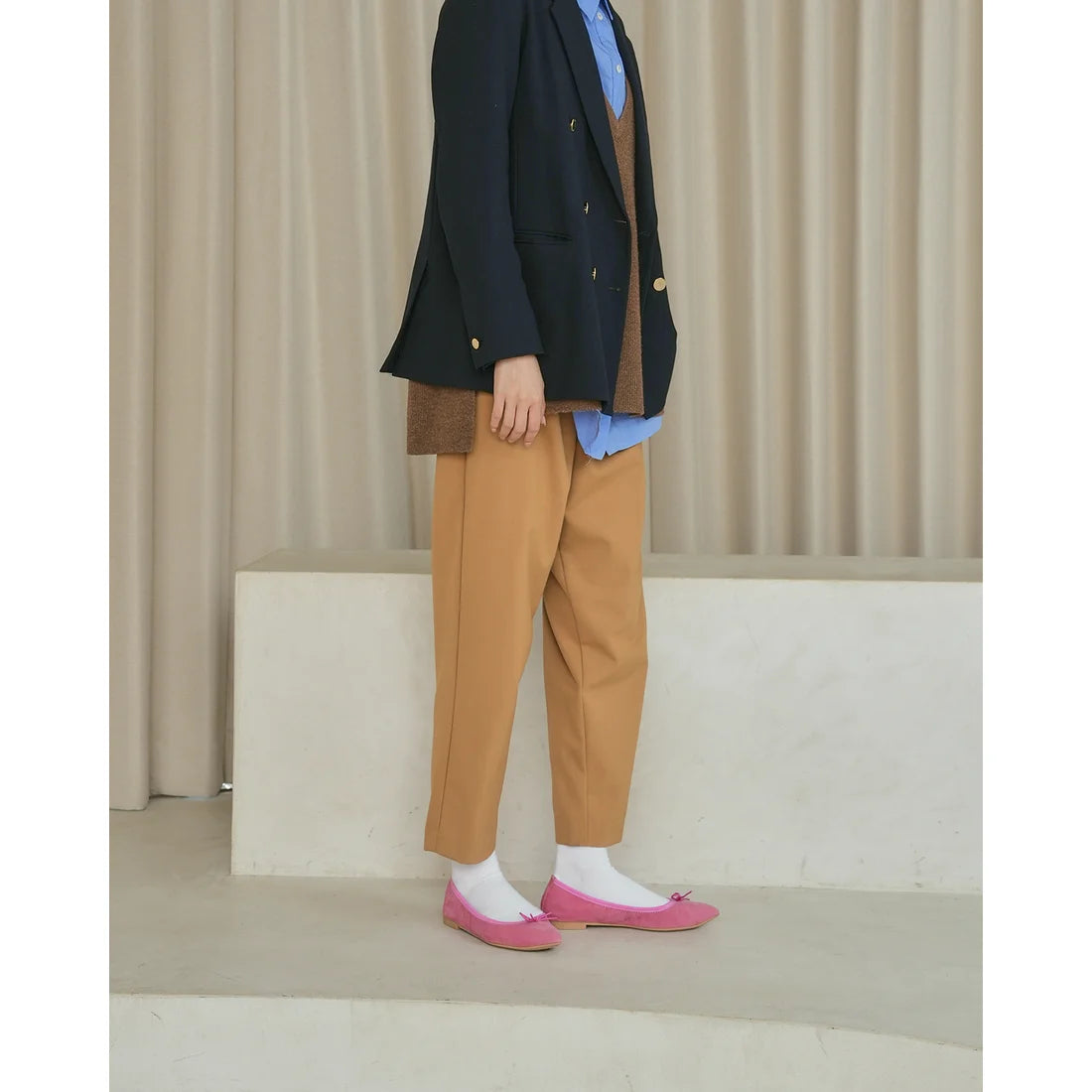 日本製【珍珠色調防水】Emma Francis 真皮 尖頭平底芭蕾舞鞋(01b-L S143)(Dark Pink leather suede) (ダークピンク レザースエード)