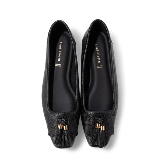 【新品預訂】日本製 Lauf Oletta 防水鑲邊流蘇設計的氣質平底鞋(LRH120 Black) (黑色)