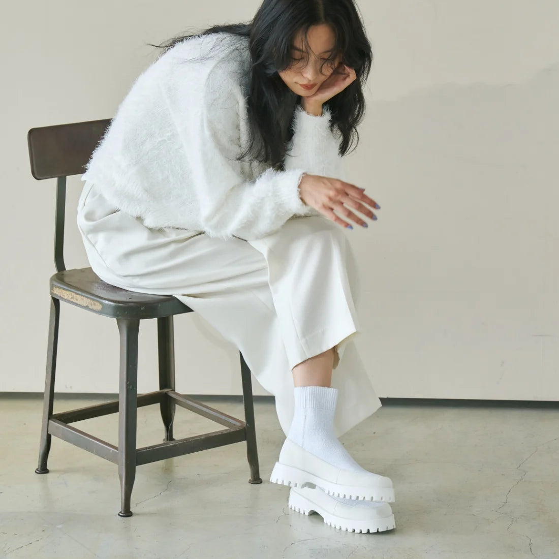 日本潮牌Lucida 白色 Tiaki 閃耀針織質感長靴 ( LD-1023 WHT )