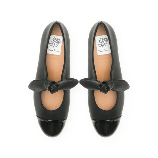 【新品預訂】日本製Emma Francis   大蝴蝶結平底瑪麗珍鞋(黑色光滑)(06d P101)BLK