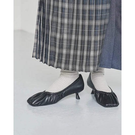 【新品預訂】日本製Emma Francis 方頭褶皺4cm踭高跟鞋(黑色光滑)(4501d-P 101)  BLK