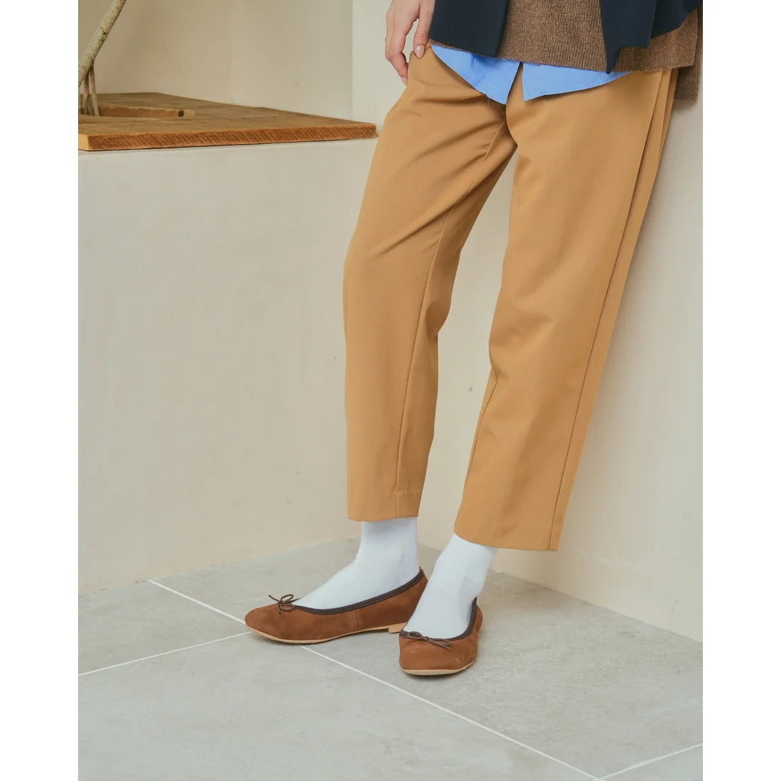 日本製【珍珠色調防水】Emma Francis 真皮 圓頭平底芭蕾舞鞋(02b-L S104)(Brown leather suede)(ブラウン レザースエード)