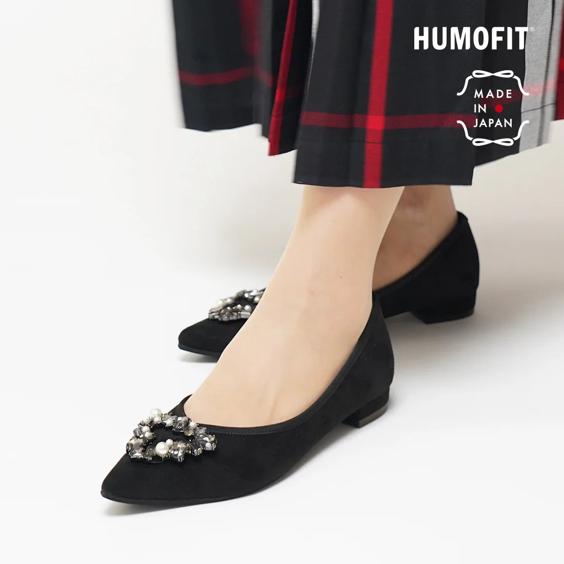 【新品預訂】日本製 Lauf Oletta 三角珍珠水晶尖頭平底鞋(LH121 BLACK-S) (黑色)