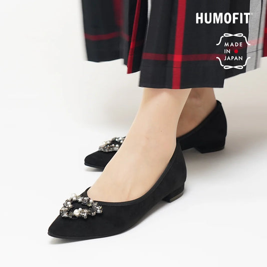 【新品預訂】日本製 Lauf Oletta 三角珍珠水晶尖頭平底鞋(LH121 BLACK-S) (黑色)