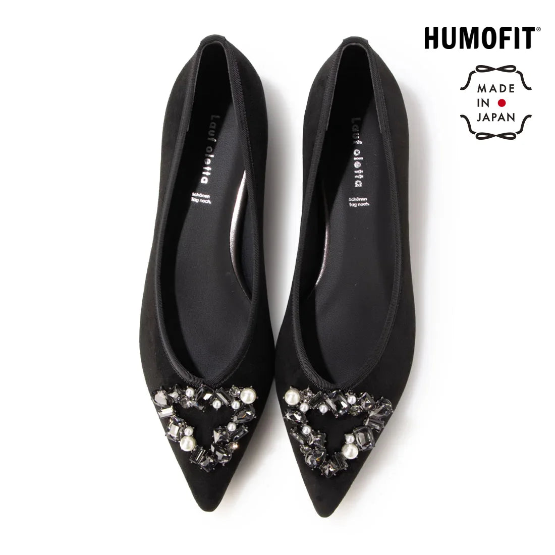【新品預訂】日本製 Lauf Oletta 三角珍珠水晶尖頭平底鞋(LH121 BLACK-S) (黑色)