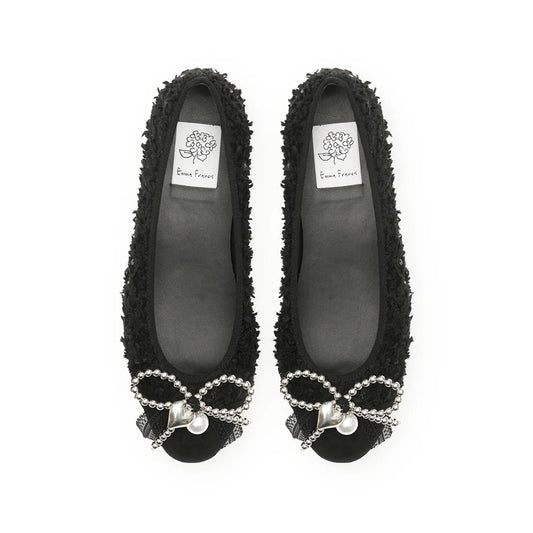 【新品預訂】日本製Emma Francis珠子蝴蝶結芭蕾舞鞋(黑色)( 06e-TW 101)BLK