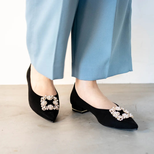 日本製 Launa Lea 寶石尖頭平底高跟鞋 (483) ( 黑色 Z / Black Z)