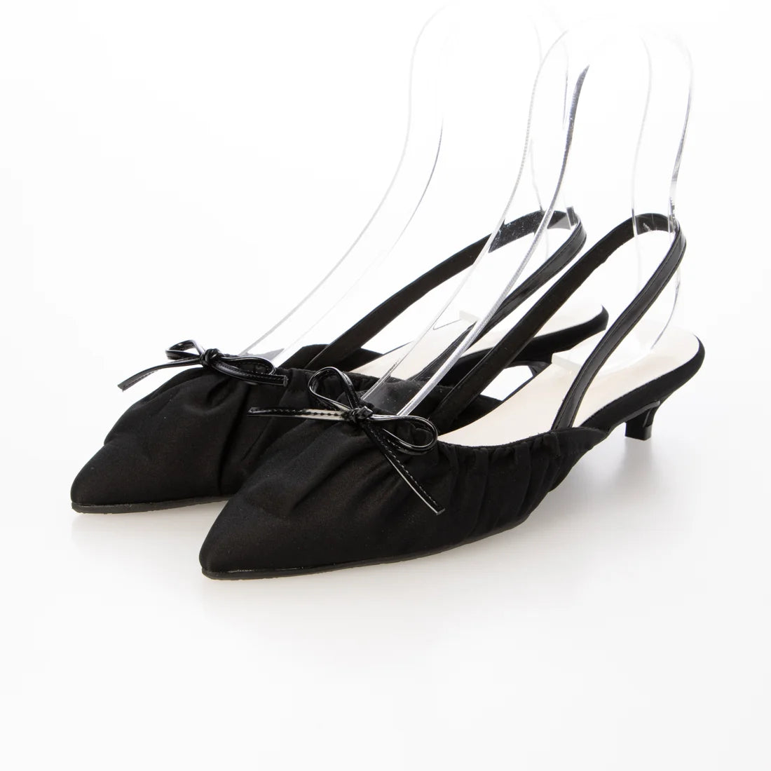 日本製 Launa Lea 4cm跟高褶邊蝴蝶結細肩帶樂福鞋 (606) (黑色 / Black)