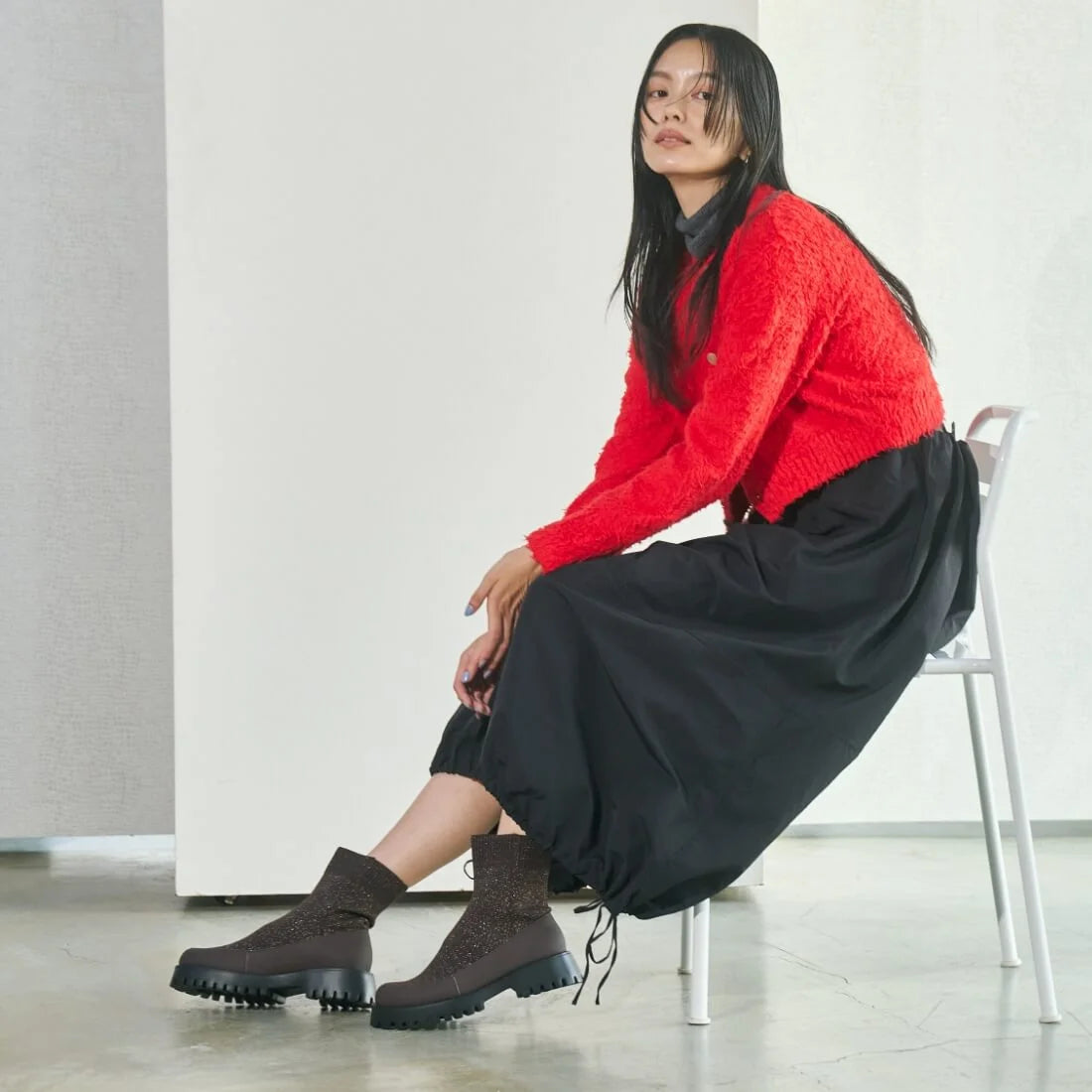 日本潮牌Lucida 棕色 Tiaki 閃耀針織質感長靴 ( LD-1023 BRN )
