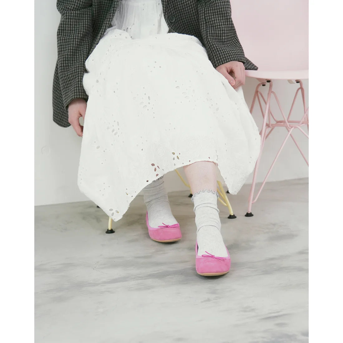 日本製【珍珠色調防水】Emma Francis 真皮 圓頭平底芭蕾舞鞋(02b-L S143)(Dark pink leather suede)(ダークピンク レザースエード)
