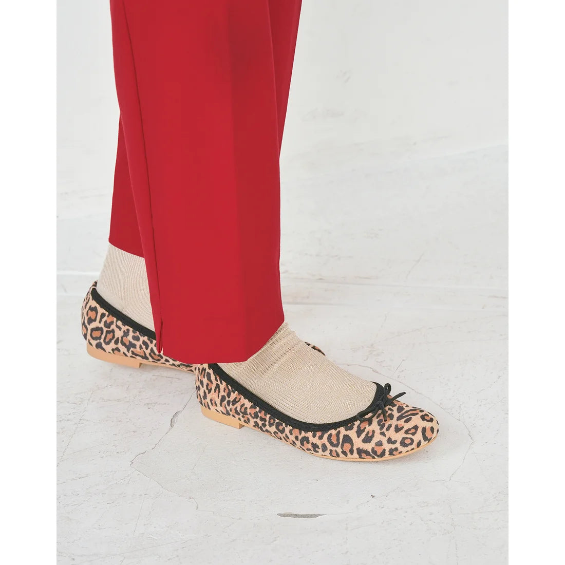 日本製【珍珠色調防水】Emma Francis 真皮 圓頭平底芭蕾舞鞋(02b-L S328)(Leopard pattern leather suede)(レオパード柄 レザースエード)