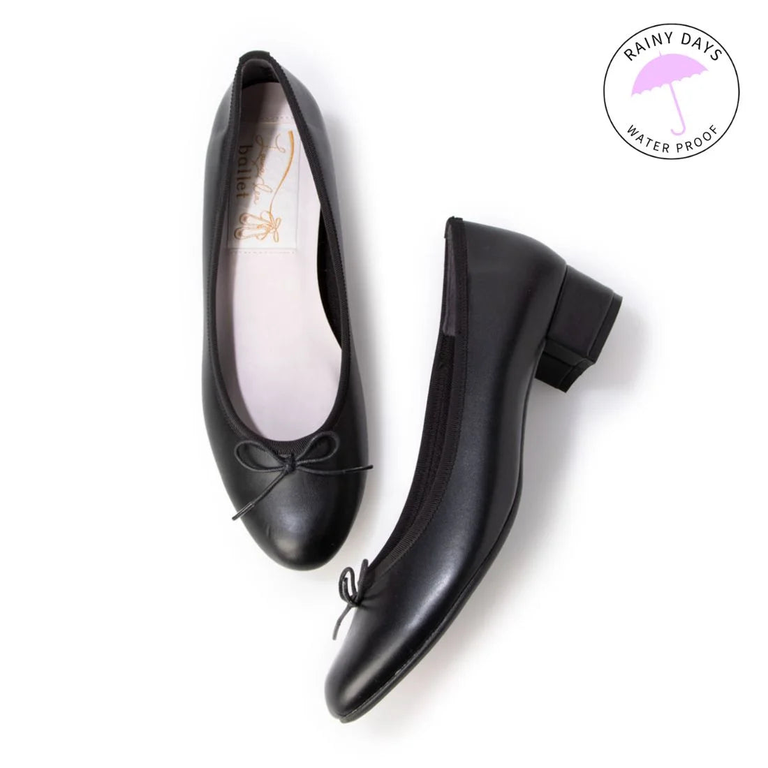 日本製 Launa lea 3.5cm踭蝴蝶結圓頭啞面芭蕾晴雨鞋 ( RB5001A ) (黑色/Black)