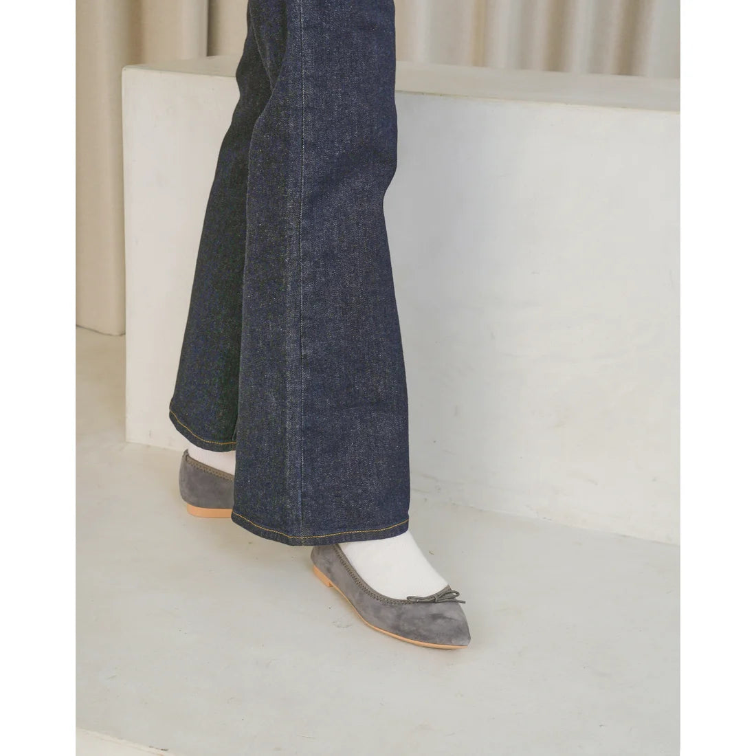 日本製【珍珠色調防水】Emma Francis 真皮 尖頭平底芭蕾舞鞋(01b-L S154)(Dark Grey leather suede) (ダークグレー レザースエード)