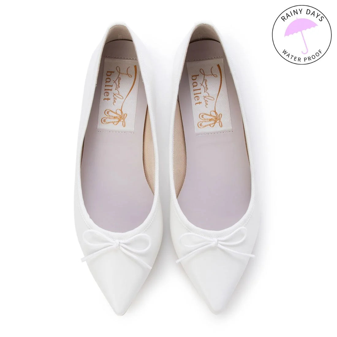 日本製 Launa lea 蝴蝶結尖頭啞面芭蕾晴雨鞋( RB4001A ) (白色/White)