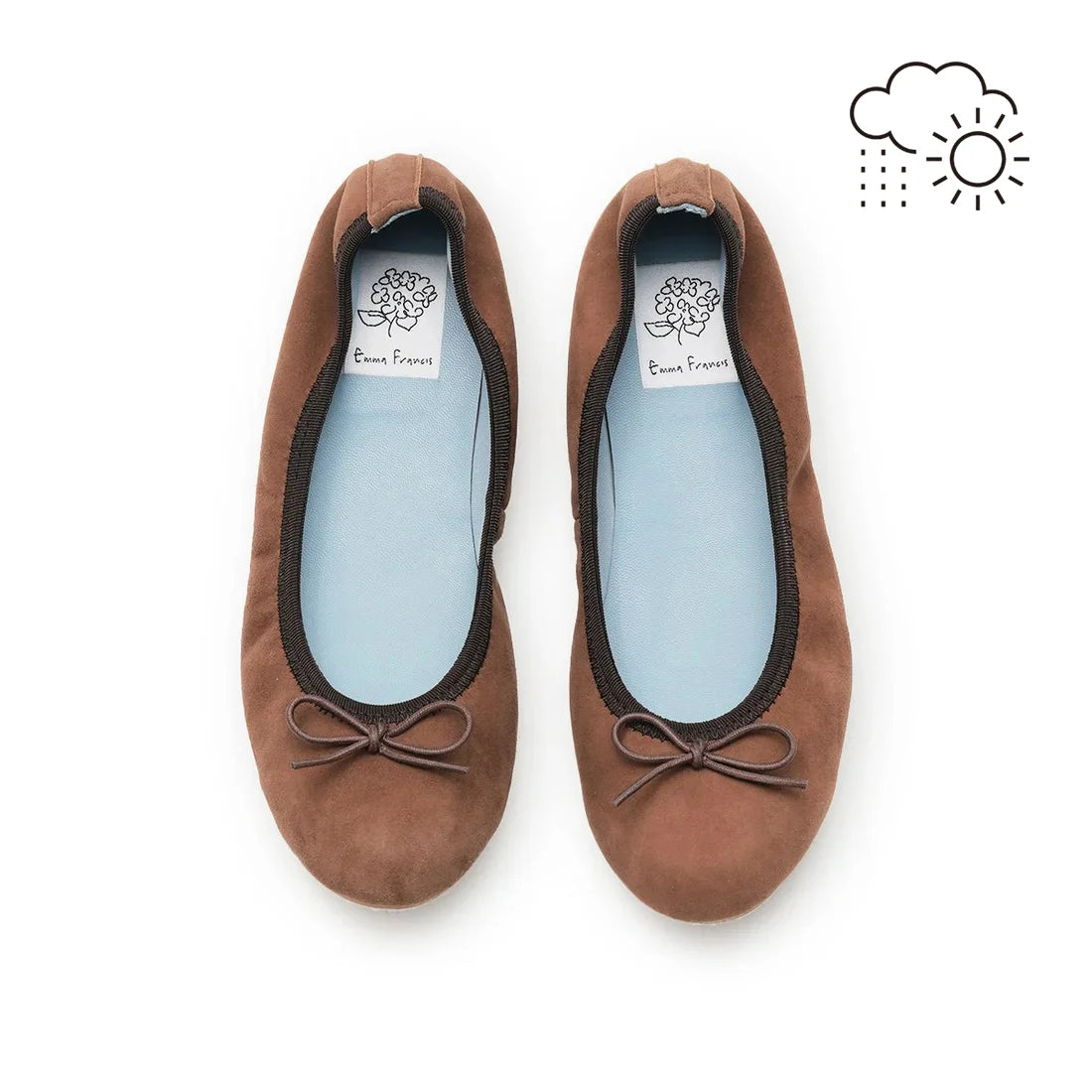 日本製【珍珠色調防水】Emma Francis 真皮 圓頭平底芭蕾舞鞋(02b-L S104)(Brown leather suede)(ブラウン レザースエード)