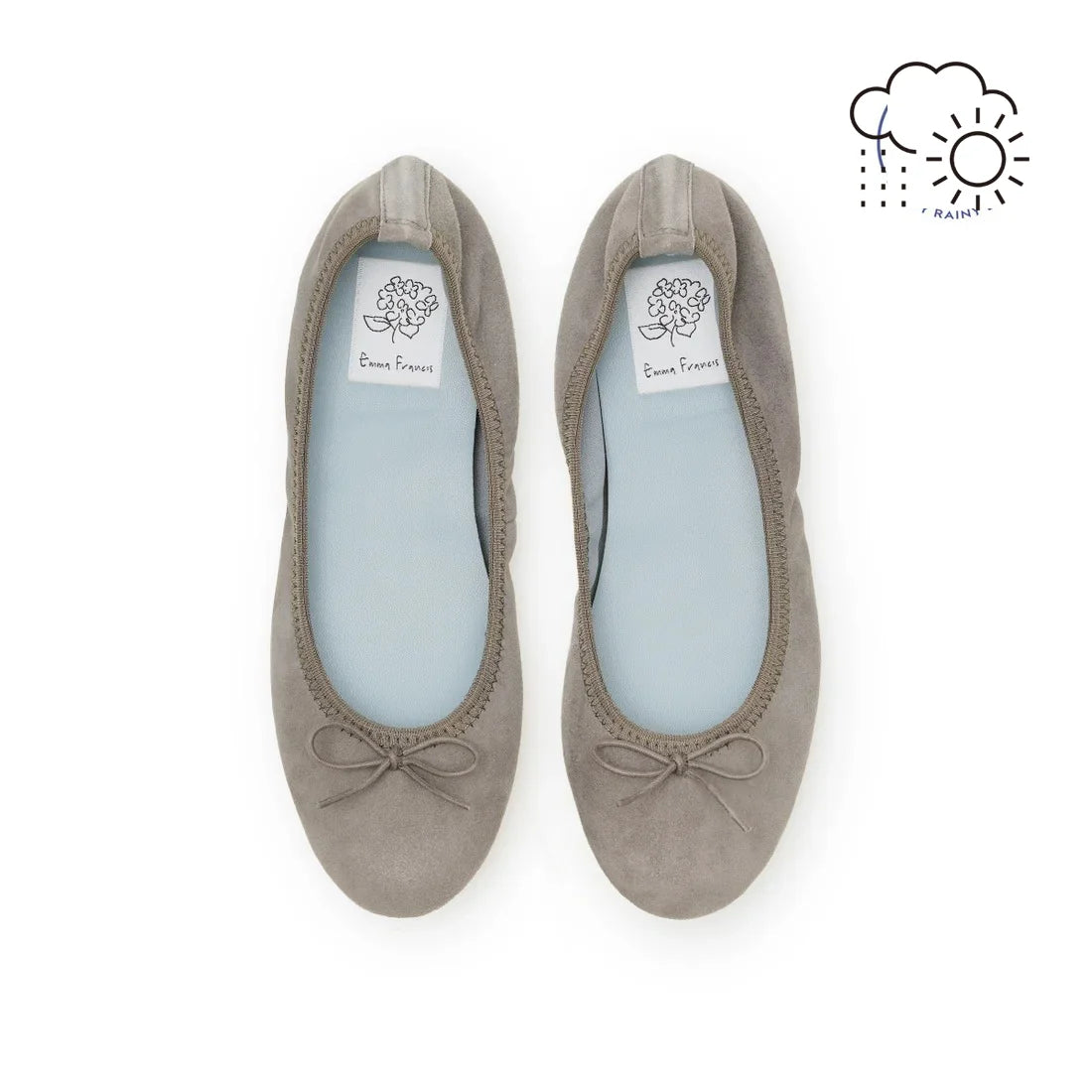 日本製【珍珠色調防水】Emma Francis 真皮 圓頭平底芭蕾舞鞋(02b-L S154)(Dark gray leather suede)(ダークグレー レザースエード)