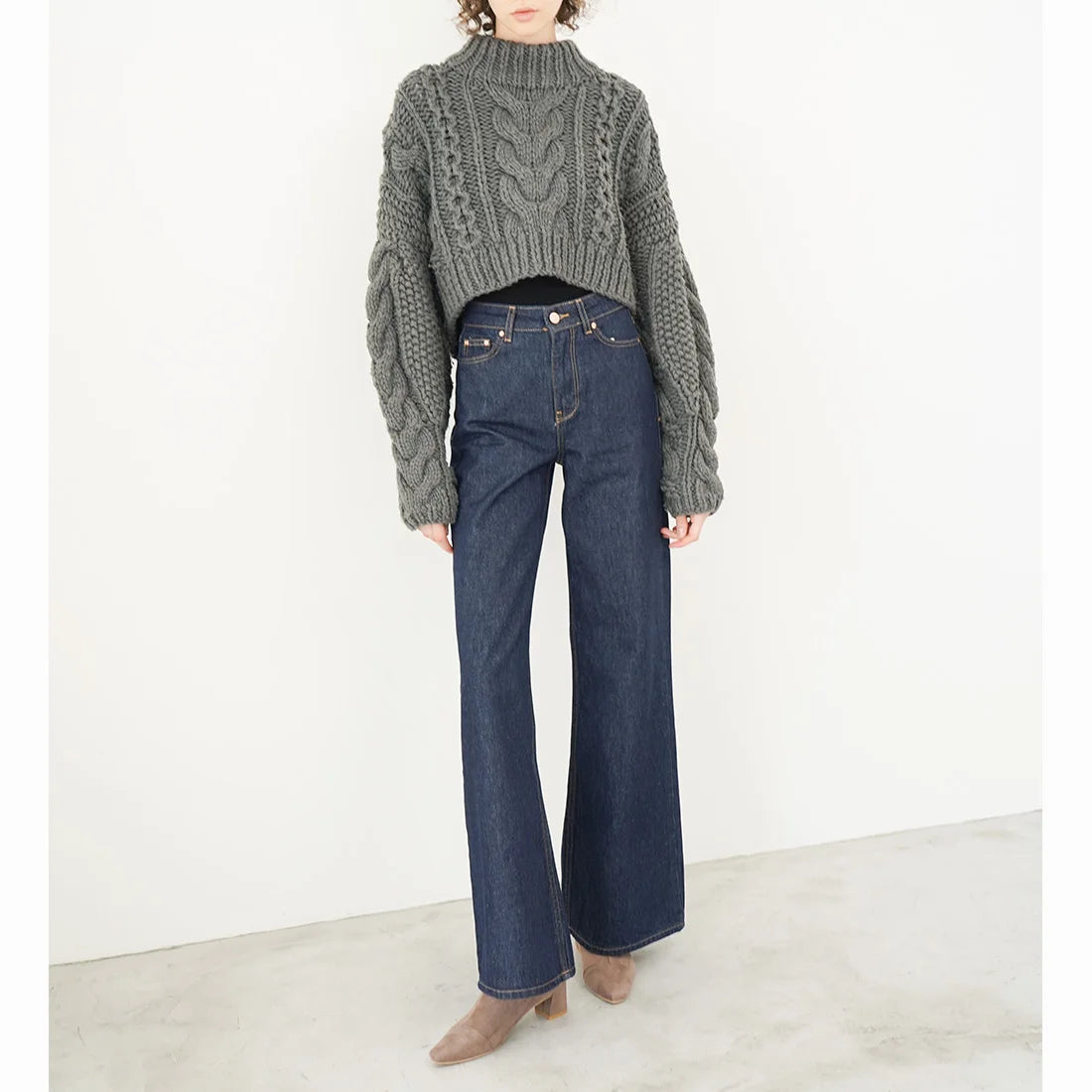 日本製 Launa Lea 4cm 彈性方頭短靴 (587)(淺杏色/L beige S)