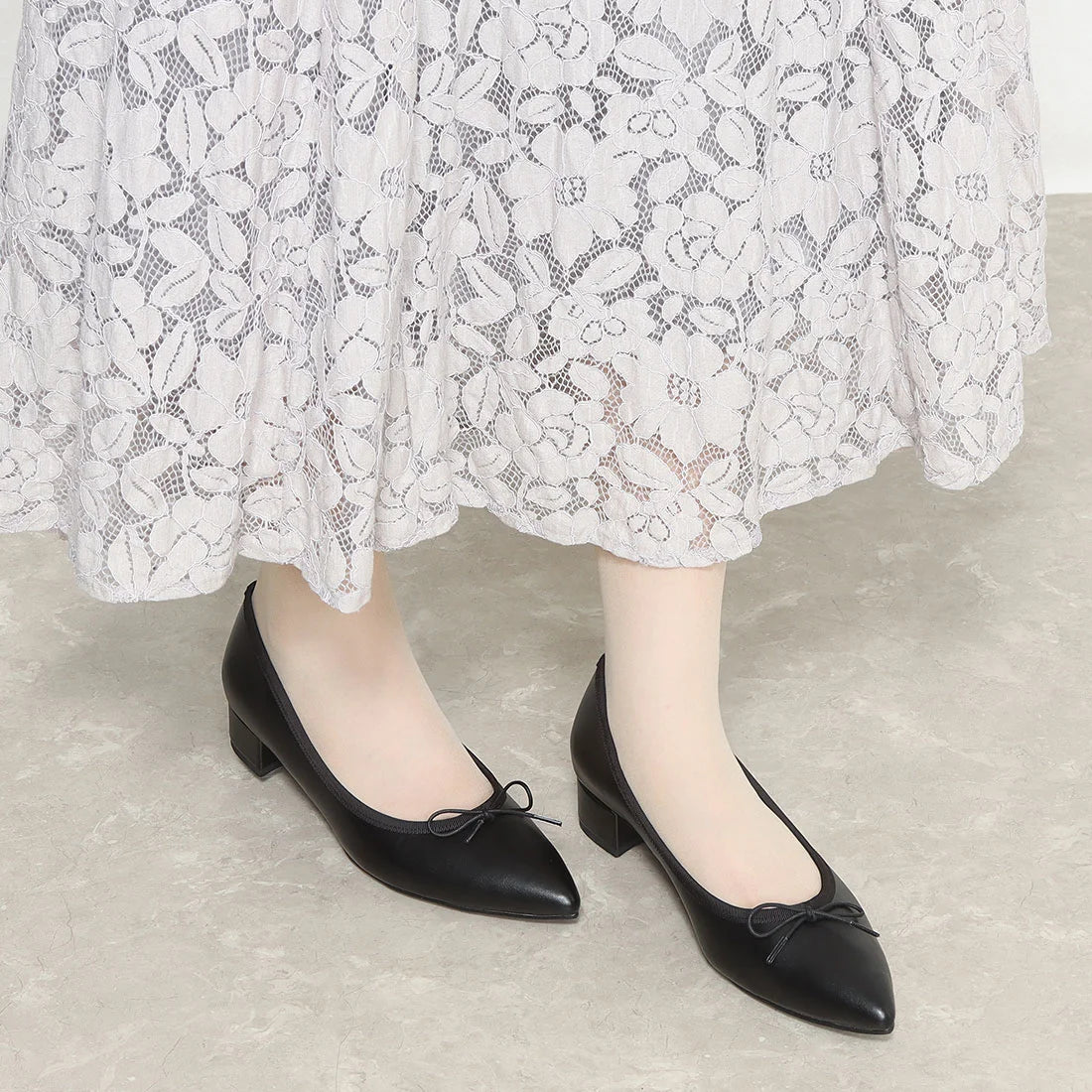 日本製 Launa lea 3.5cm踭蝴蝶結尖頭啞面芭蕾晴雨鞋 ( RB9001A ) (黑色/Black)