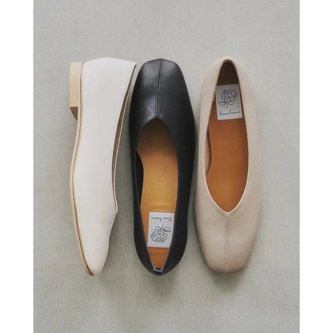 【新品預訂】日本製Emma Francis V形中心接縫金線平底鞋(炭灰色光滑)(03aa-P 155) C/GRY