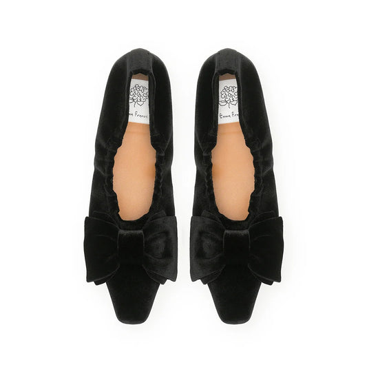 【新品預訂】日本製Emma Francis 天鵝絨大蝴蝶結褶皺平底鞋(灰色)( 08g V101) BLK