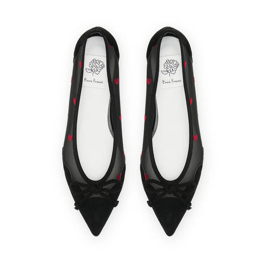 日本製 Emma Francis 心型植絨薄紗尖頭芭蕾舞鞋 (黑色薄紗) 07c-T 101 BLK