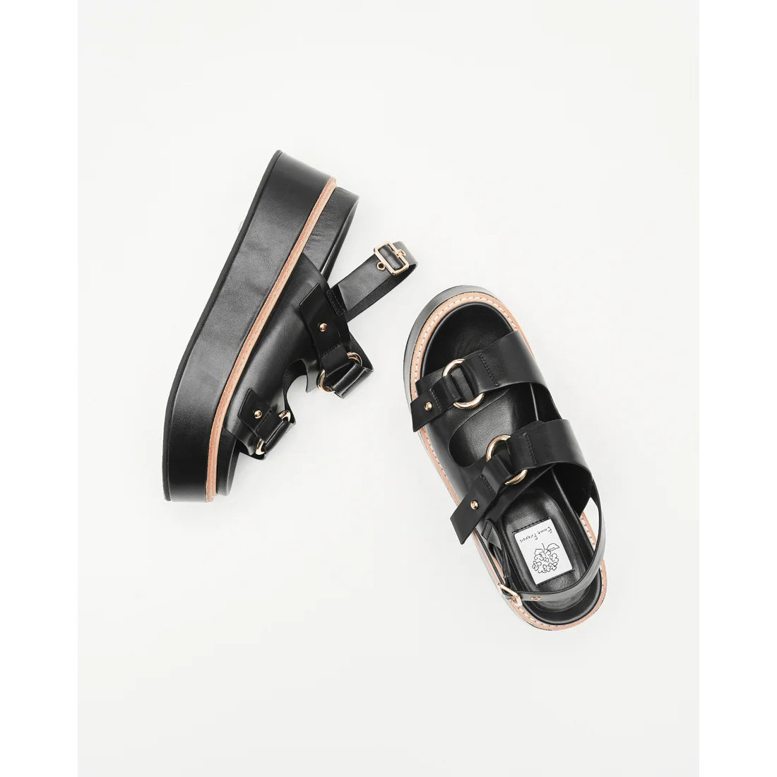 日本製 Emma Francis 厚底光面環扣涼鞋 (黑色) 1034b P101 BLK