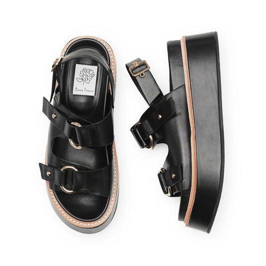日本製 Emma Francis 厚底光面環扣涼鞋 (黑色) 1034b P101 BLK