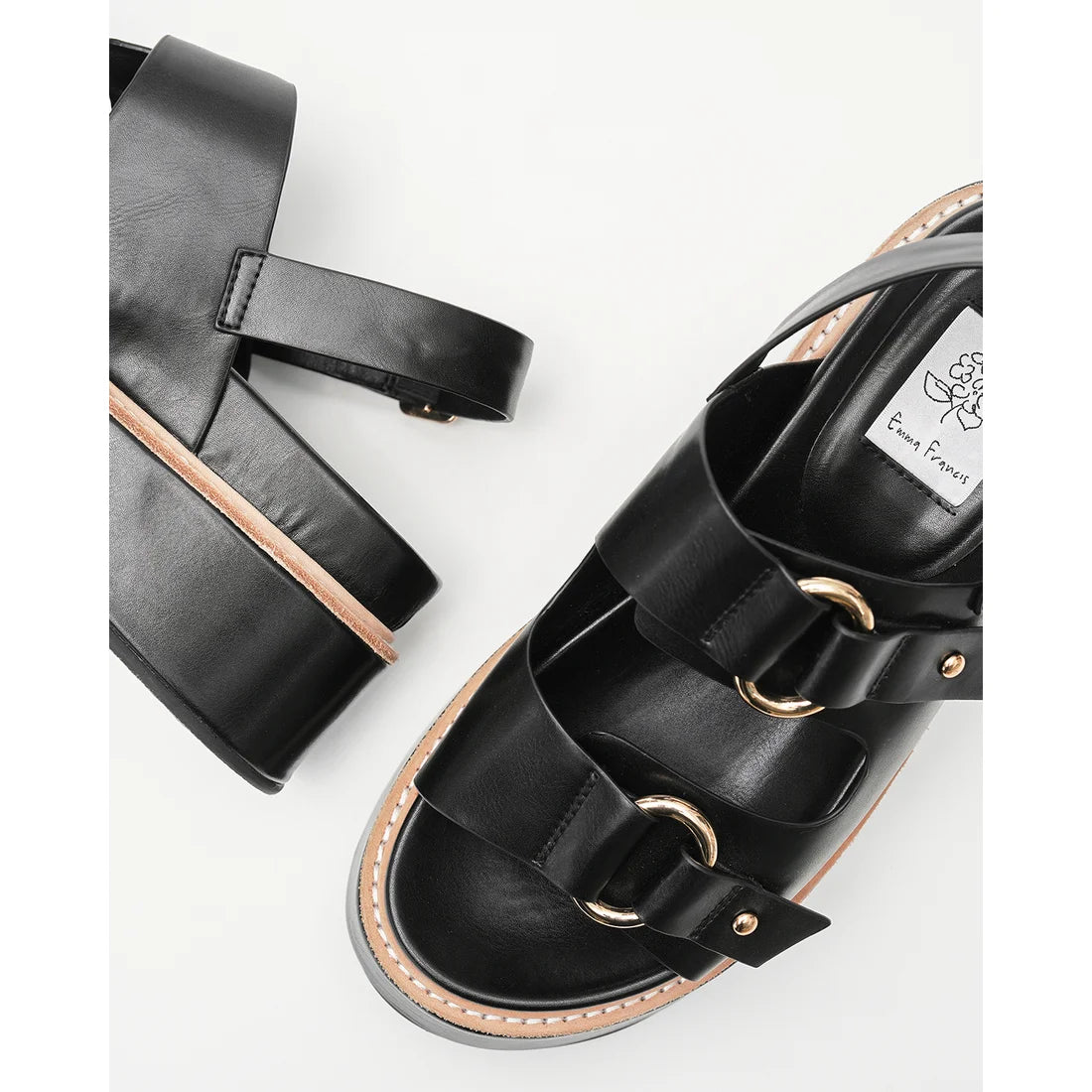 日本製 Emma Francis 厚底光面環扣涼鞋 (黑色) 1034b P101 BLK