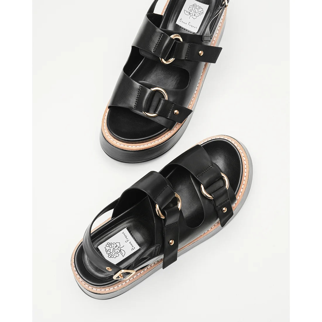 日本製 Emma Francis 厚底光面環扣涼鞋 (黑色) 1034b P101 BLK