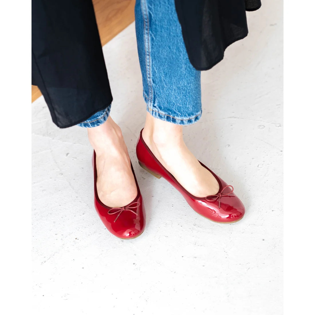 日本製 Emma Francis 圓頭平底芭蕾舞晴雨鞋 (02a-E 135) (Dark Red Enamel)(ダークレッド エナメル)
