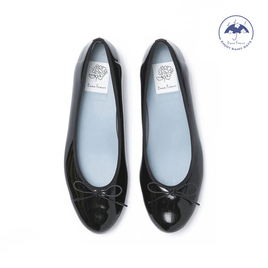 日本製 Emma Francis 圓頭平底芭蕾舞晴雨鞋 (02a-E 101) (Black Enamel)(ブラック エナメル)