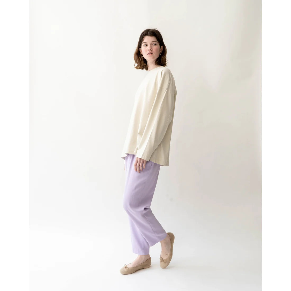 日本製【珍珠色調防水】Emma Francis 真皮 圓頭平底芭蕾舞鞋(02b-L S108)(Beige leather suede)(ベージュ レザースエード)