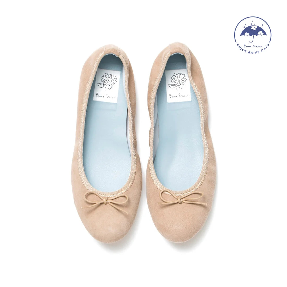 日本製【珍珠色調防水】Emma Francis 真皮 圓頭平底芭蕾舞鞋(02b-L S108)(Beige leather suede)(ベージュ レザースエード)